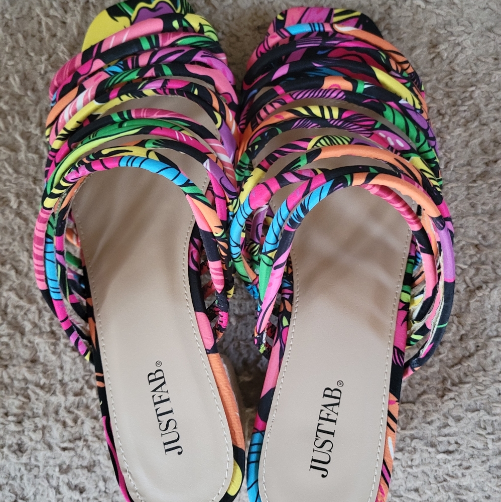Strappy Colorful Slide Sandles - Size 9WW JustFab